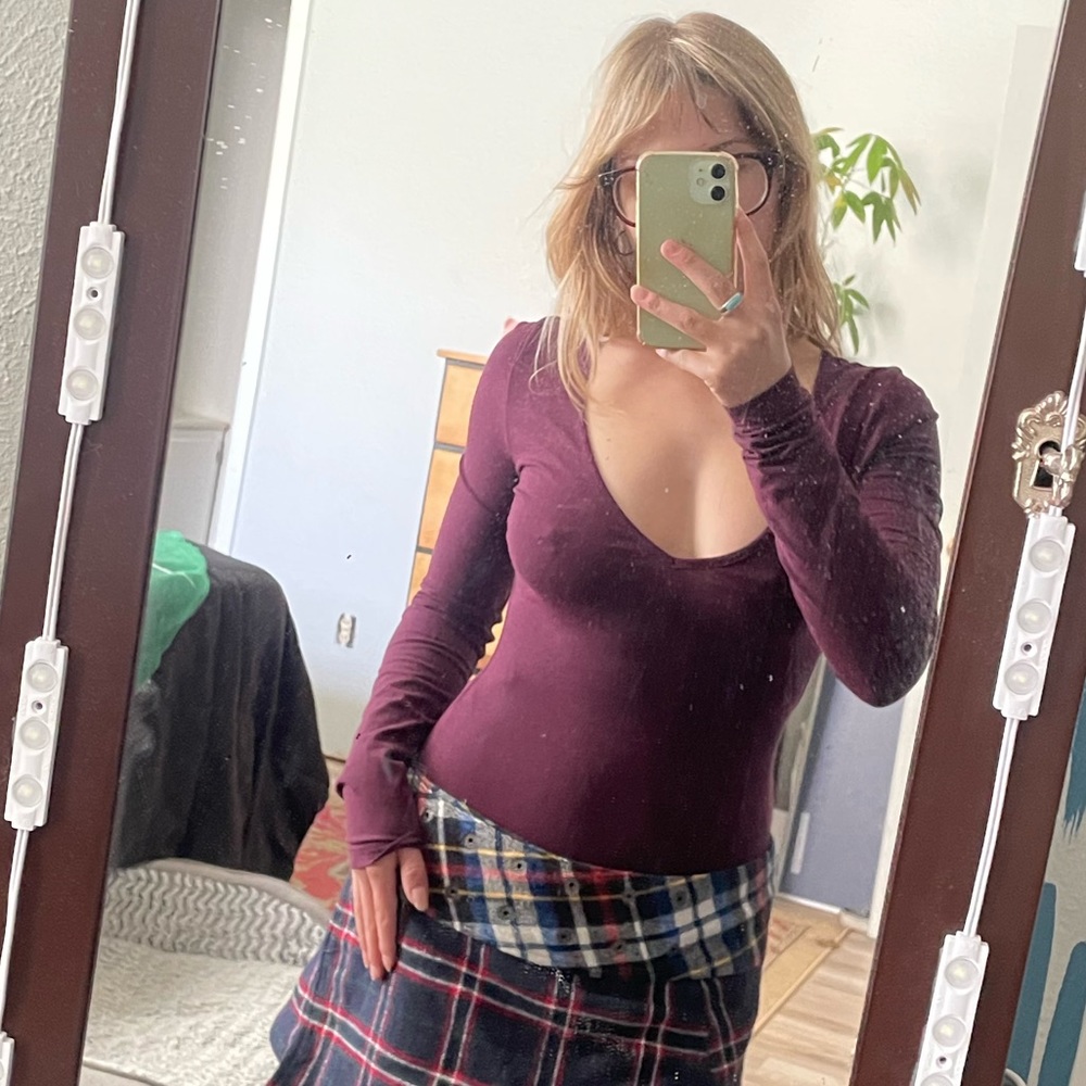 Purple Long Sleeve Plunge BodySuit